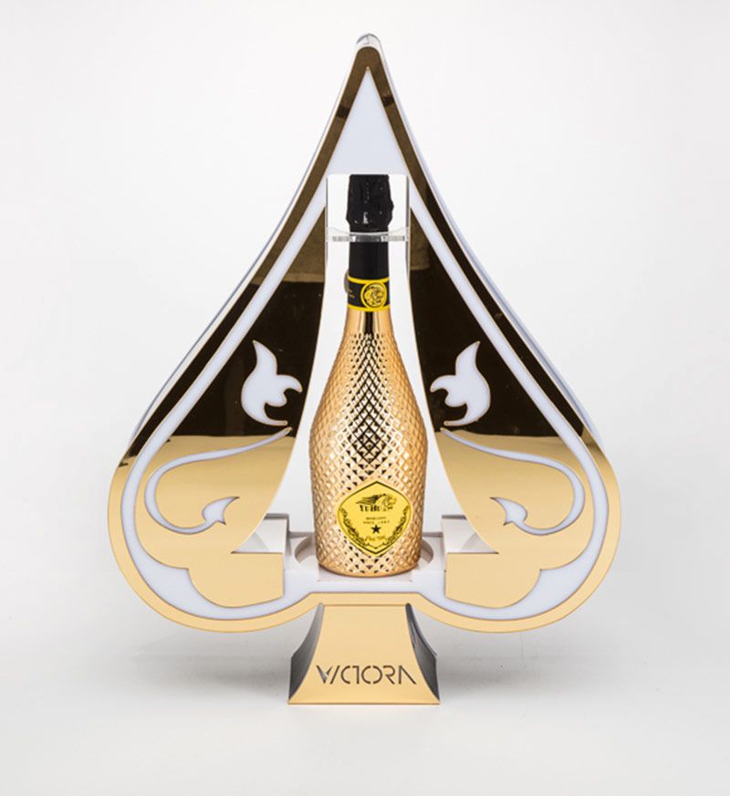 Gold Mirror Finish Ace of Spade Champagne Bottle Glorifier Presenter