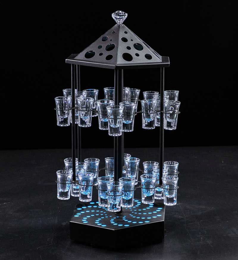 Birdcage Shape Rotate LED Shot Glass Serving Tray