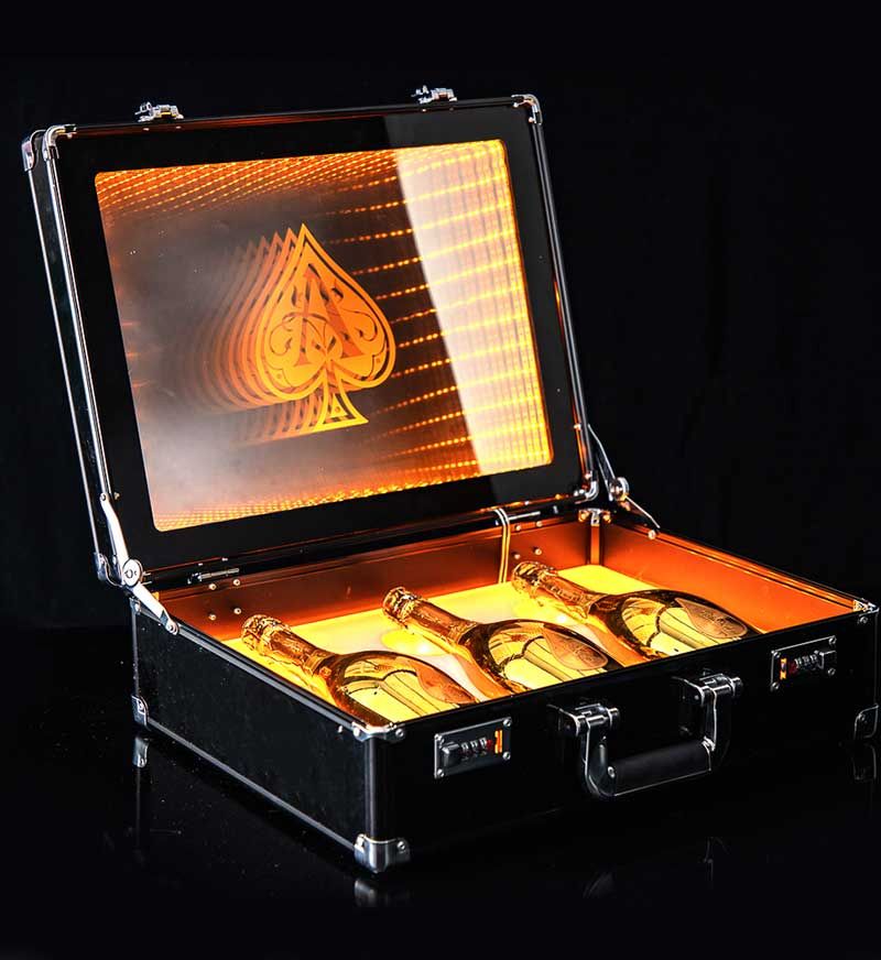 Three Bottle Champagne Case and Carrier with Infinity Mirror